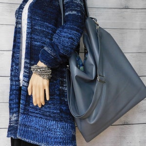 Blue-gray faux leather crossbody