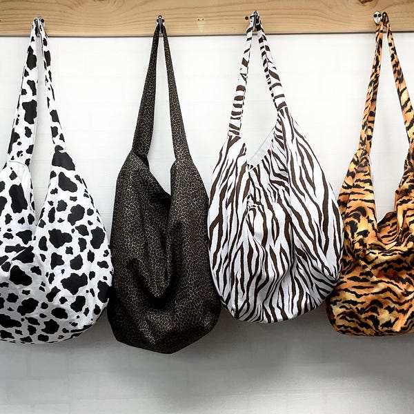 Slouchy shoulder bag, everyday value hobo in four animal prints