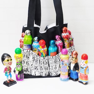 Large bingo game card bingo bag, 16 daubers organizer tote, bingo shoulder bag, gift for her, gift for bingo players, canvas novelty handbag