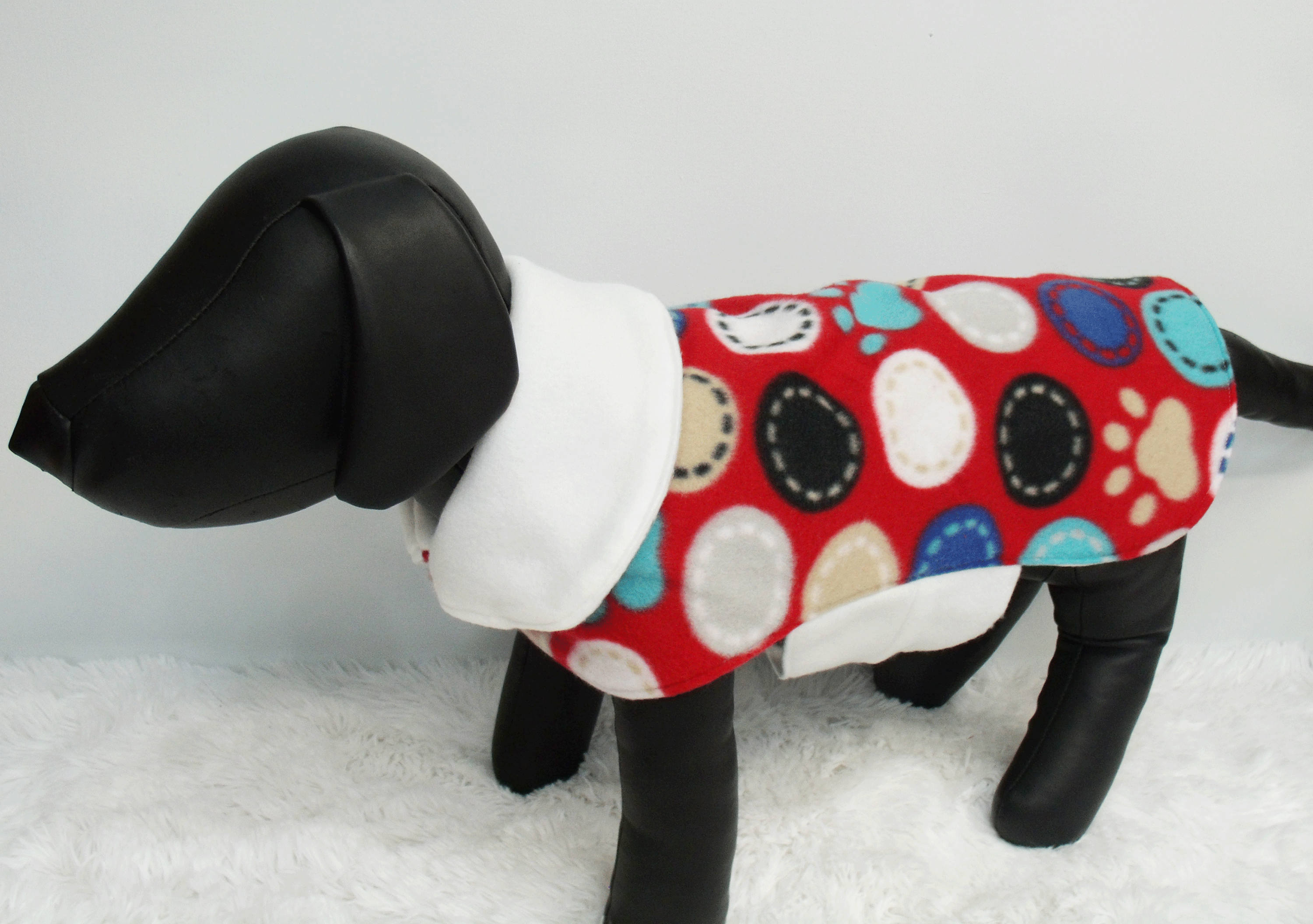 Paw Print Dog Coat reversible fleece dog jacket red & white Etsy