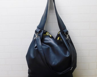 Navy Crossbody Hobo Bag, vegan leather shoulder bag, large dark blue crossbody, soft faux leather bag, women's fashion sling