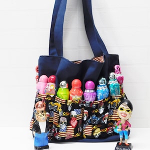 Biker Bingo Bag, American flag, skulls, flames and motorcycle bingo bag, canvas bingo dauber bag, americana themed bingo game tote bag