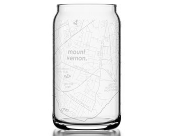 Custom City Map Soda Can Glass | Any City /Town Personalized | Custom Map Iced Coffee Cup (16oz) | Engraved Everyday Water Glass | Iced Tea