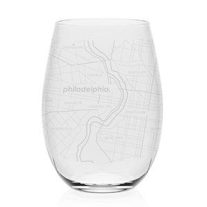 Crystal City Map Stemless Wine Tumbler Any City / Town Personalized John Jenkins Crystal Wine Glass 16oz Engraved Custom Wine Gift image 1