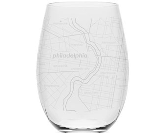 Crystal City Map Stemless Wine Tumbler | Any City / Town Personalized | John Jenkins Crystal Wine Glass (16oz) | Engraved Custom Wine Gift