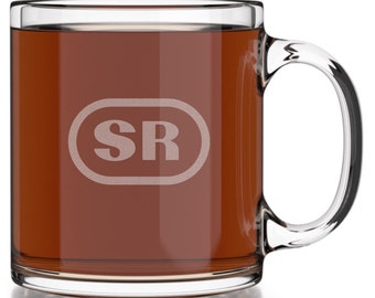 Custom Monogram Coffee Mug | Personalized Initials Coffee Glass (13oz) | Engraved Housewarming Gift | Customized Initials Monogram Tea Cup