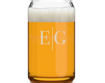 Custom Monogram Soda Can Glass | Personalized Initials Iced Coffee Cup (16oz) | Engraved Water Glass | Customized Initials Monogram Gift