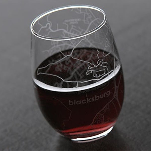 Blacksburg VA Map Stemless Wine Glass | Engraved Wine Glass (15oz) | Etched Wine Glass | Housewarming Gift | Moving Gift
