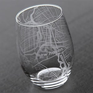 New Haven CT Map Stemless Wine Glass | Engraved Wine Glass (15oz) | Etched Wine Glass | Bridesmaid Gift | Gift For Her