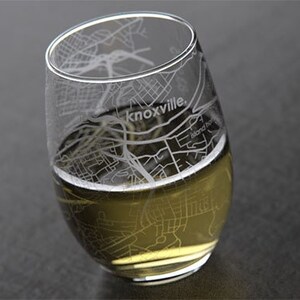 Knoxville TN Map Stemless Wine Glass | Engraved Wine Glass (15oz) | Etched Wine Glass| Urban Map Glass | Birthday Gift