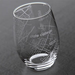 State College PA Map Stemless Wine Glass | Engraved Wine Glass (15oz) | Etched Wine Glasses | Gifts for Her | Graduation Gift | City Map