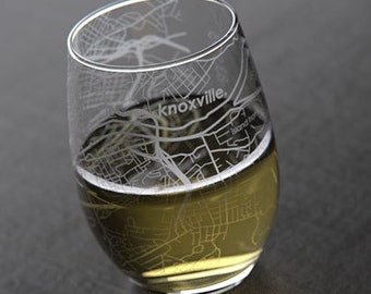 Knoxville TN Map Stemless Wine Glass | Engraved Wine Glass (15oz) | Etched Wine Glass| Urban Map Glass | Birthday Gift