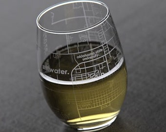Stillwater OK Map Stemless Wine Glass | Engraved Wine Glass (15oz) | Etched Wine Glass | Gift For Mom | Realtor Closing Gift