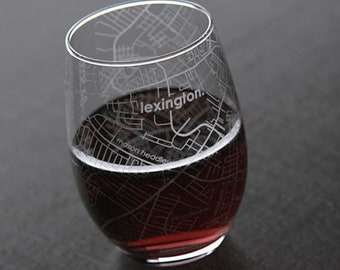 Lexington KY Map Stemless Wine Glass | Engraved Wine Glass (15oz) | Etched Wine Glass| Urban Map Glass | Birthday Gift