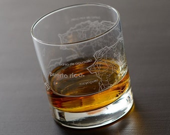 Puerto Rico Island Map Rocks Glass