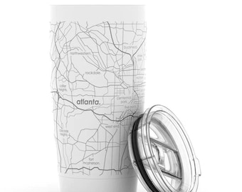 Custom City Map Insulated Pint Tumbler | Any City / Town Personalized | Custom Engraved 16oz Beer Tumbler w/ Lid | Personalized Gift for Him