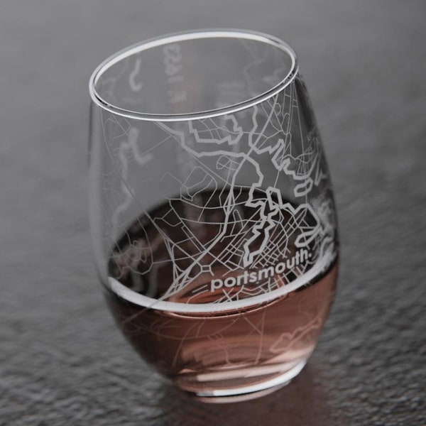 Portsmouth, NH Map Stemless Wine Glass | Engraved Wine Glass (15oz) | Etched Wine Glass | Bridesmaid Gift | Gift For Her
