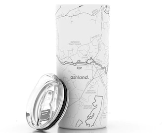 Custom City Map Insulated Coffee Tumbler | Any City / Town Personalized | Custom Engraved 16 oz Travel Coffee Mug w/ Lid | Gift for Her