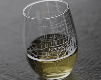 Tampa, FL Map Stemless Wine Glass | Engraved Wine Glass (15oz) | Etched Wine Glasses | Gift For Mom | Realtor Closing Gift