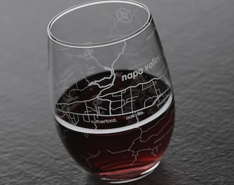 Napa CA Region Map Stemless Wine Glass | Engraved Wine Glass (15oz) | Etched Wine Glass | Bridesmaid Gift | Gift For Her