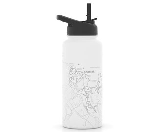 Custom City Map 32 oz Insulated Water Bottle | Any City / Town Personalized | Custom Engraved Water Bottle w Lid | Travel Gifts