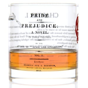 Pride and Prejudice Literature Rocks Glass | Whiskey Glass (11oz) | Jane Austin Gifts | Gifts for Her | Book Club Gifts | Librarian Gifts