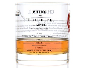 Pride and Prejudice Literature Rocks Glass | Whiskey Glass (11oz) | Jane Austin Gifts | Gifts for Her | Book Club Gifts | Librarian Gifts