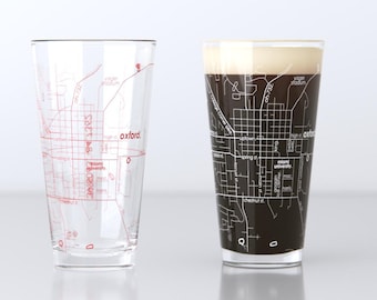 Oxford OH Map Pint Glass Pair - Red & White