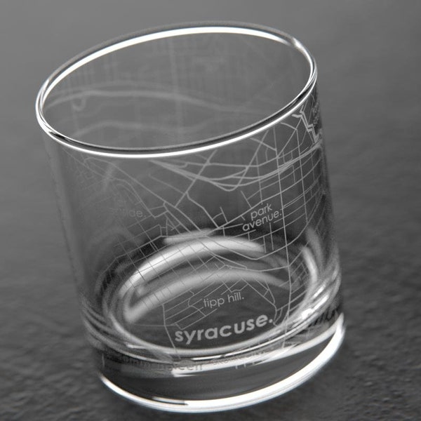 Syracuse, NY City Map Rocks Glass | Engraved Whiskey Glass (11oz) | Etched Bourbon Glasses | New House Warming Gift | Gifts for Him