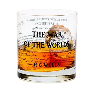 The War of the Worlds Literature Rocks Glass | Whiskey Glass (11oz) | Book Worm Gifts | Bookish Gifts | Gifts for Writers | Teacher Gift