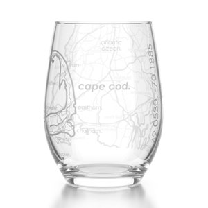 Cape Cod Map Stemless Wine Glass | Engraved Wine Glass (15oz) | Etched Wine Glasses | Housewarming Gift | Moving Gift