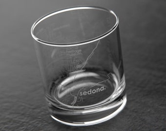 Sedona, AZ City Map Rocks Glass | Engraved Whiskey Glass (11oz) | Etched Bourbon Glasses | New House Warming Gift | Gifts for Him