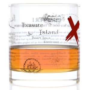 Treasure Island Literature Rocks Glass Bourbon Whiskey Glass 11oz Book Lover Gift Teacher Gift Literary Gifts Gifts for Writers image 1