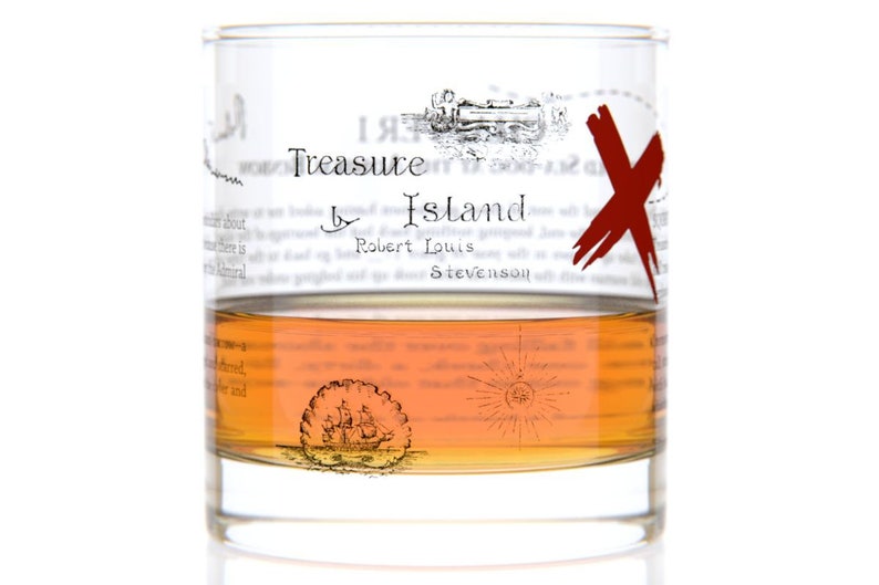Treasure Island Literature Rocks Glass Bourbon Whiskey Glass 11oz Book Lover Gift Teacher Gift Literary Gifts Gifts for Writers image 1