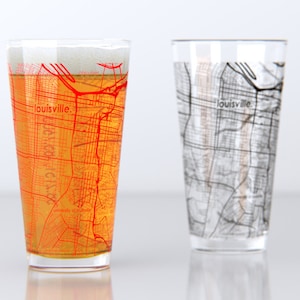 Louisville KY Map Pint Glass Pair - Red & Black