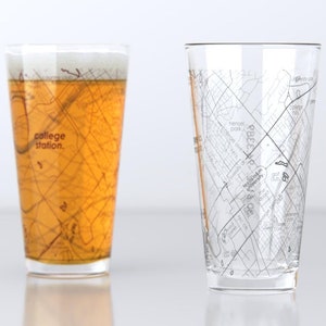 College Station TX Map Pint Glass Pair - Maroon & Gray