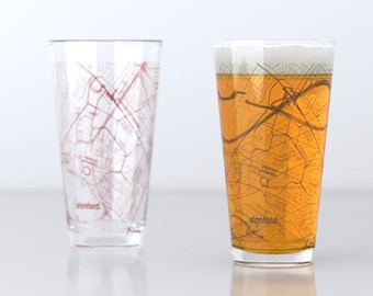 Stanford CA Map Pint Glass Pair - Red & Gray
