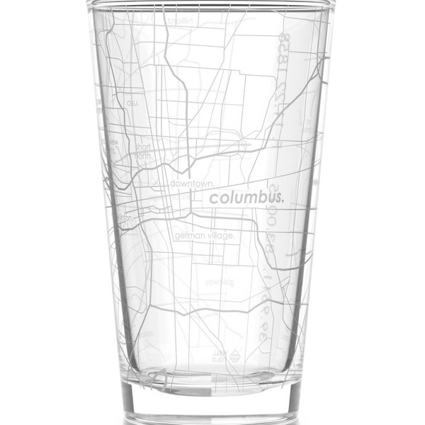 Columbus OH Map Pint Glass | Engraved Beer Glass (16oz) | Etched Drinking Glasses | Gifts for Him | Birthday Gift | Map of Columbus Ohio