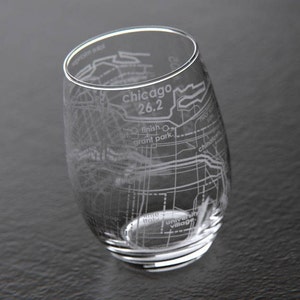 Chicago 26.2 Marathon Map Stemless Wine Glass
