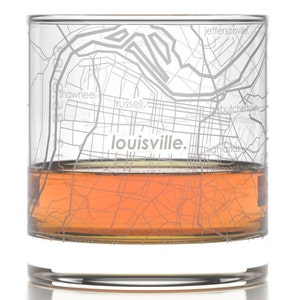 Louisville City Map Rocks Glass Engraved Whiskey Glass 11oz Etched Bourbon Glasses New House Warming Gift Gifts for Him image 1