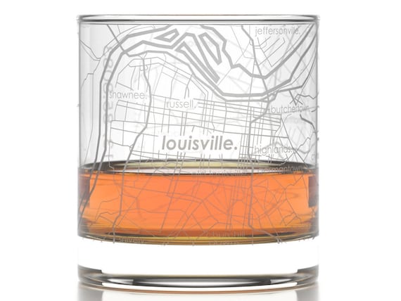 Louisville City Map Rocks Glass Engraved Whiskey Glass 