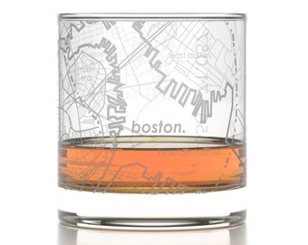 Boston City Map Rocks Glass | Engraved Whiskey Glass (11oz) | Etched Bourbon Glasses | New Apartment Gift | Gifts for Him | Urban Map Glass