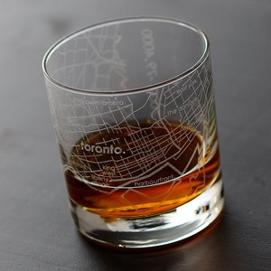 Toronto Canada City Map Rocks Glass Engraved Whiskey Glass 11oz Etched Bourbon Glasses Travel Lover Gift Gifts for Him image 1