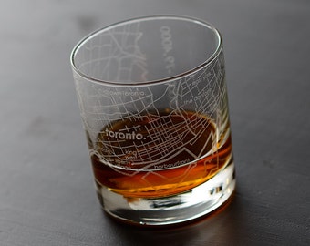 Toronto Canada City Map Rocks Glass | Engraved Whiskey Glass (11oz) | Etched Bourbon Glasses | Travel Lover Gift | Gifts for Him