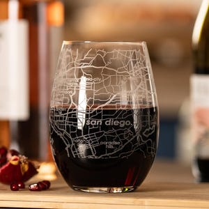 Custom City Map Stemless Wine Glass | Any City / Town Personalized | Custom Etched Wine Glass (15oz) | Engraved Wine Glass | Custom Gift image 2