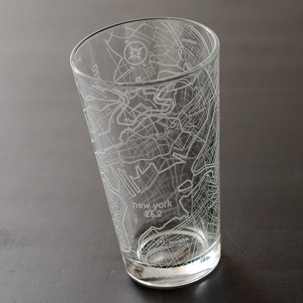 New York 26.2 Marathon Map Pint Glass