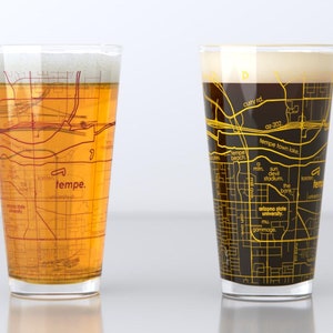 Tempe AZ Map Pint Glass Pair - Maroon & Gold