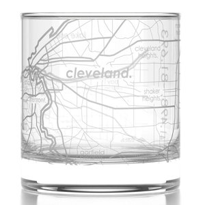 Cleveland City Map Rocks Glass Engraved Whiskey Glass 11oz Etched Bourbon Glasses New House Warming Gift Gifts for Him image 2