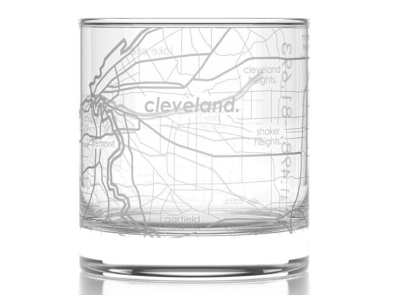 Cleveland City Map Rocks Glass Engraved Whiskey Glass 11oz Etched Bourbon Glasses New House Warming Gift Gifts for Him image 2