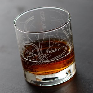 Nashville City Map Rocks Glass Engraved Whiskey Glass 11oz Etched Bourbon Glasses New House Warming Gift Gifts for Him image 3